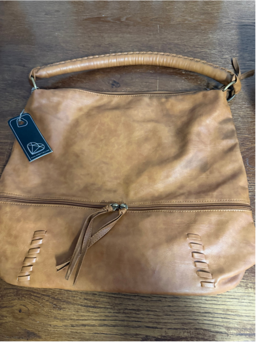 Under One Sky Large Tan Hobo Shoulder Bag Purse NWT Boho Zip Tassel 16”